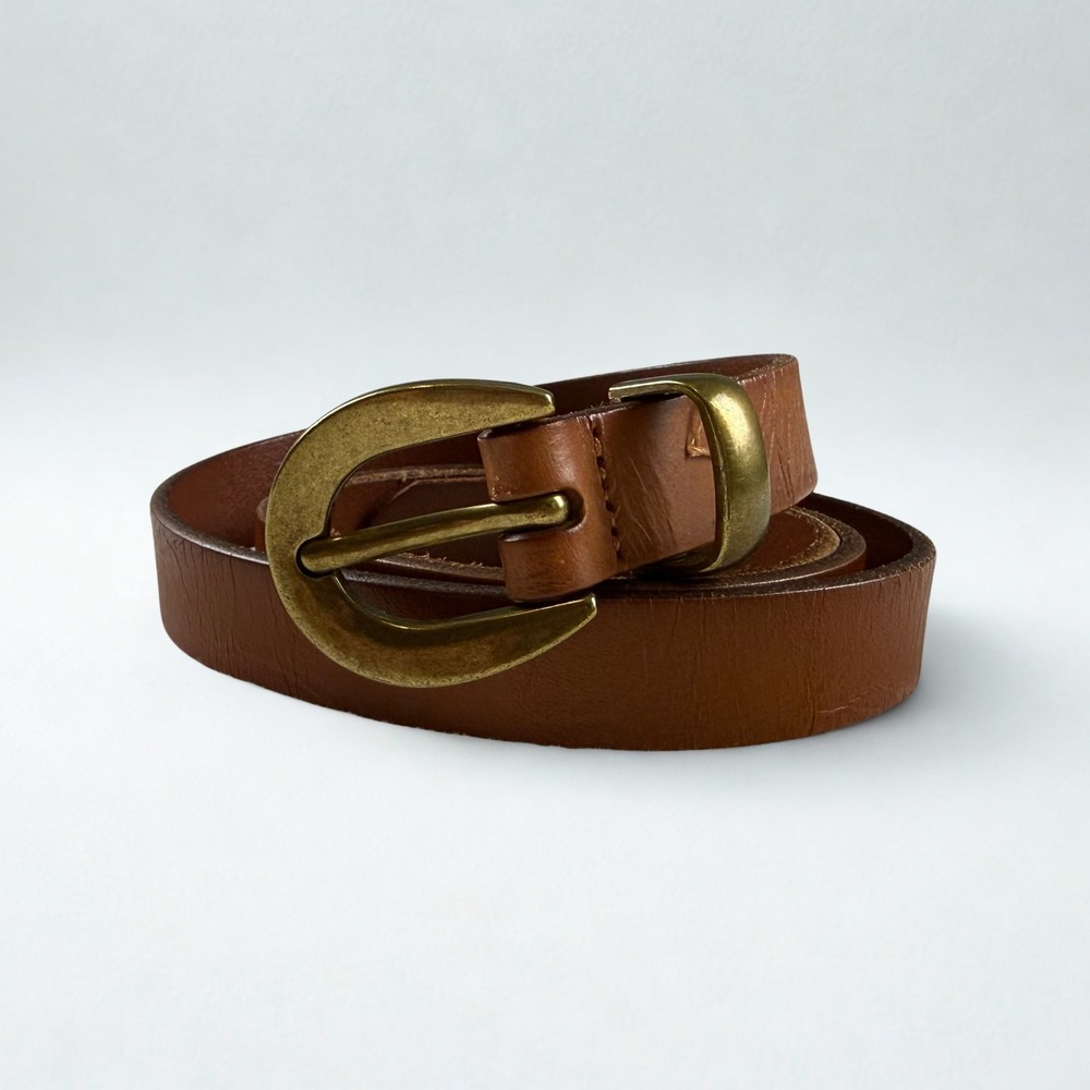 Madewell Italian Leather Belt Womens Medium Brown Brass Buckle Western Boho Chic